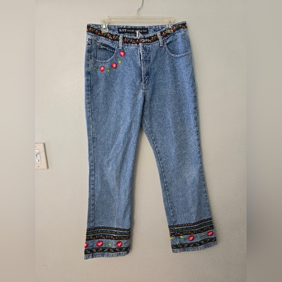RVT Vtg Jeans 90’s Y2K Embroidered Bohemian Floral Sz 13/14 Jeans Womens Jrs - Picture 1 of 10